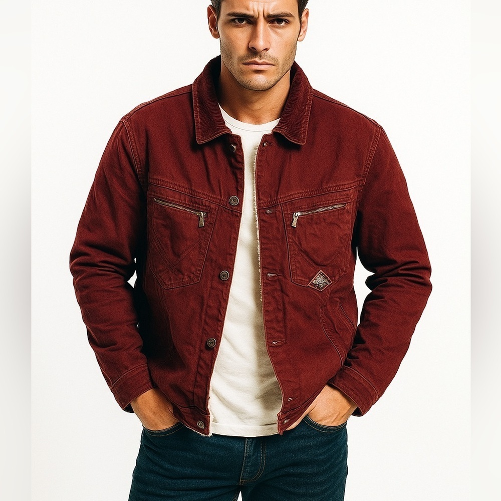 Roy Rogers Italy Corduroy Sherpa Lined Trucker Jacket in Burgundy IT 50 or US L